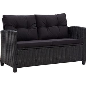 The Living Store Tuinbank - 124 x 68 x 77 cm - Zwart PE rattan - polyester stof - Stabiel en comfortabel