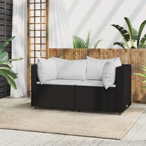 The Living Store Hoekbanken Tuin - 63x63x57.5 cm - PE-rattan - Stalen frame - Comfortabele zitting - Zwart/Wit