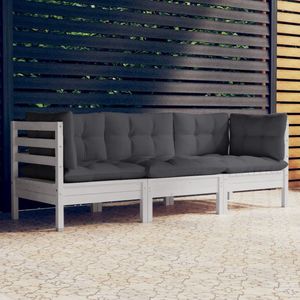 The Living Store Tuinbank - Terrasbank - 3-zits - Massief grenenhout - Wit - Antraciet kussen Tuinbank - Lounge Bank - Massief Hout - Witte Tuinbank - 3 Zits Bank - Buitenbank - Tuinset - Balkon Set