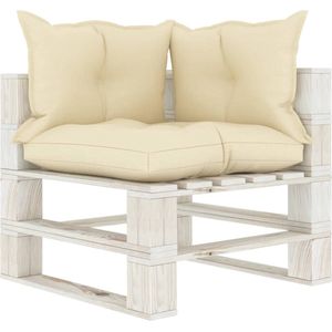 The Living Store Pallet Hoekbank - Grenenhout - 70 x 67.5 x 60.8 cm - Crème en wit - Geschikt voor buiten en binnen