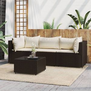 4-tlg. Garten-Lounge-Set mit Kissen Braun Poly Rattan - Gartenmöbel - Loungesessel - Rattan Möbel - Outdoor Möbel - Gartenlounge - The Living Store