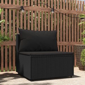 The Living Store Middenbank Tuin - 63x63x57.5 cm - Weerbestendig PE-rattan - Stevig gepoedercoat stalen frame - Zwart