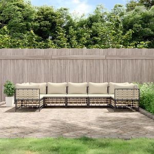 The Living Store 7-tlg. Garten-Lounge-Set mit Kissen Anthrazit Poly Rattan - Gartensorte - Loungeset - Gartenmöbel - Outdoor Möbel