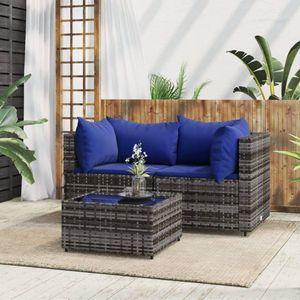 The Living Store - 3-tlg. Garten-Lounge-Set mit Kissen Grau Poly Rattan - Gartensortiment - Gartenmöbel - Loungemöbel - Outdoor Möbel