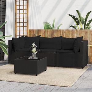 The Living Store Loungeset s Schwarz - Modular - Wetterfest - PE-Rattan Loungeset - Lounge Set - Buitenset - Tuinset - Zwarte Loungebank - Tuinstoel - Terrasstoelen - Balkonmeubel - Garden Furniture