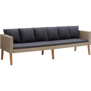 The Living Store Loungebank Tuin - 218 x 67 x 60 cm - PE-rattan - Beige - Inclusief kussens