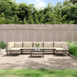 8-tlg. Garten-Lounge-Set mit Kissen Anthrazit Poly Rattan - Gartensortiment - Loungesessel - Gartenmöbeln - Outdoor Möbel - Rattanmöbel - The Living