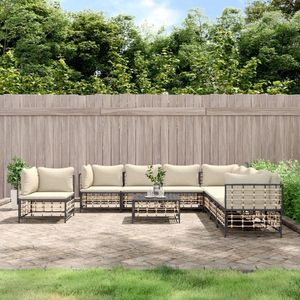 9-tlg. Garten-Lounge-Set mit Kissen Anthrazit Poly Rattan - Gartensortiment - Loungeset - Gartenmöbel - Outdoor Möbel - Rattan Gartenmöbel - The