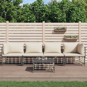 The Living Store 5-tlg. Garten-Lounge-Set mit Kissen Anthrazit Poly Rattan - Gartensortiment - Loungeset - Gartenmöbel - Outdoor Möbel - Rattan