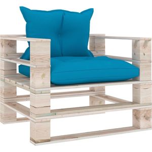 The Living Store Pallet Armstoel - Tuinmeubel - 80x67.5x62 cm - Grenenhout - Blauw