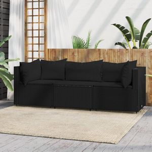 The Living Store Loungeset Hoekbank - Zwart - PE-rattan - 63x63x57.5 cm - Inclusief kussens