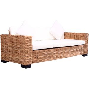 The Living Store Rattan Garden Sofa Set - 195x80x67 cm - Cream White Cushions