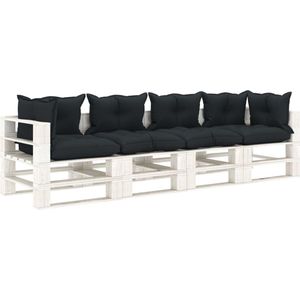 The Living Store Pallet Loungeset - 260 x 67.5 x 60.8 cm - Grenenhout - Antraciet/Wit