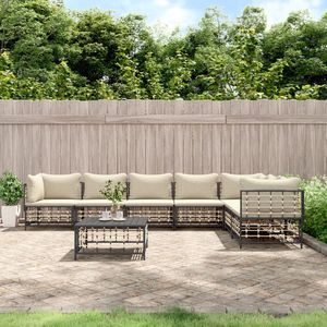 The Living Store Hoekbank Loungeset - Poly Rattan - Antraciet - 72x72x66 cm - Weerbestendig