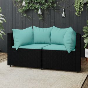 The Living Store Tuinhoekbanken - Trendy - Tuinmeubelen - 63x63x57.5 cm - Zwart - Waterblauwe kussens Tuinbank - Hoeksofa - Lounge Set - Outdoor Furniture - Patio Furniture - Garden Sofa - Zwarte Tuinbank