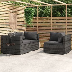 The Living Store Hoekbank Tuinmeubelset - Grijs - PE-rattan - Stalen Frame - Waterdicht