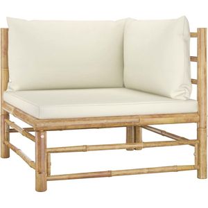 The Living Store Garten-Ecksofa mit Kissen Cremeweiß Bambus - Gartensofa - Eckbank - Lounge Möbel - Bambus Gartenmöbel - Outdoor Sofa