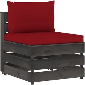 The Living Store Middenbank sectioneel met kussens grijs geïmpregneerd hout - Tuinbank - Houten Bank - Grenenhout Bank - Lounge Set - Buitenbank