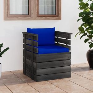 The Living Store Pallet Tuinfauteuil - Grenenhout - Blauw Kussen - 70 x 65 x 71.5 cm