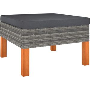 The Living Store Voetenbank poly rattan en massief eucalyptushout - Voetenbank - Lounge Bank - Tuinset - Buitendecor - Relaxstoel