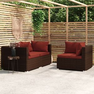 The Living Store Loungeset - PE-rattan - gepoedercoat staal - Bruin - 70x70x60.5cm - Modulair design