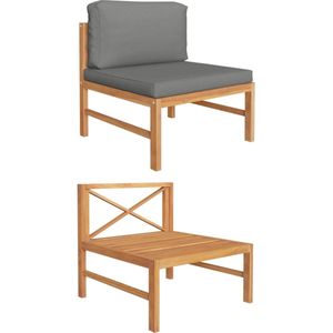 Mittelsofa mit Dunkelgrauen Kissen Massivholz Teak - Gartensofa - Teakholzmöbel - Outdoormöbel - Lounge Set - Gartenlounge - The Living Store