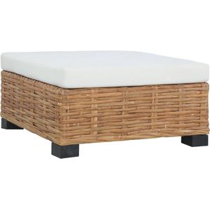 The Living Store Voetensteun met kussen natuurlijk rattan - Voetenbank - Voetensteun - Relaxstoel - Lounge Stoel - Tuin Bank