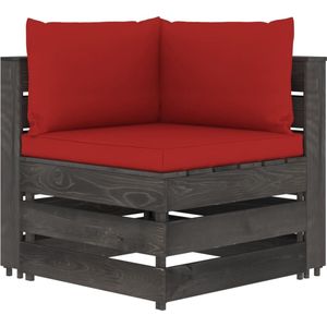 The Living Store Hoekbank Grenenhout - 69 x 70 x 66 cm - Rood Kussen