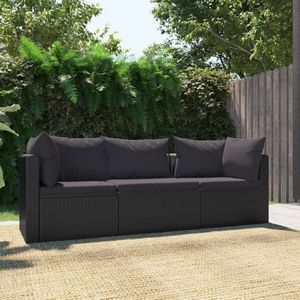The Living Store 3-tlg. Garten-Sofagarnitur mit Auflagen Poly Rattan Schwarz - Outdoor Möbel - Gartenmöbel - Lounge Set - Rattan Gartenmöbel