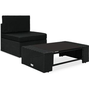 The Living Store 2-delige Loungeset poly rattan zwart - Loungebank - Tuinset - Tuinlounge - Buitenseizoen - Poly Rattan