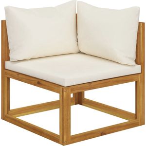 The Living Store Houten Sectionele Hoekbank - Acaciahout - 70 x 70 x 60 cm - Crèmewit