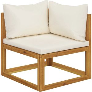 The Living Store Hoekbank sectioneel met crèmewit kussen massief acaciahout - Hoekbank - Tuinbank - Lounge Set - Acacia Hout - Outdoor Meubels