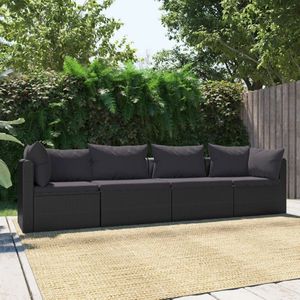 The Living Store 4-tlg. Garten-Sofagarnitur mit Auflagen Poly Rattan Schwarz - Gartenmöbel - Outdoor Möbel - Rattan Gartenset - Balkonmöbel