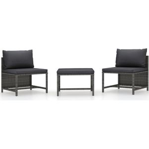 Maison Chic - The Living Store 3-tlg. Garten-Sofagarnitur mit Kissen Grau Poly Rattan - Gartensofa - Lounge Möbel - Outdoor Möbel - Gartenmöbelset