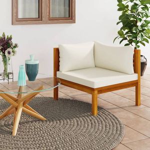 Modulares Ecksofa mit Cremeweißen Kissen Akazienholz - Gartensessel - Outdoor Möbel - Lounge Set - Eckbank - Holzsessel - The Living Store
