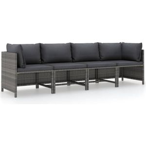 The Living Store 4-Sitzer-Gartensofa mit Kissen Grau Poly Rattan - Outdoor Möbel - Gartenmöbel - Esszimmergarnitur - Rattan Gartenmöbel - Graue