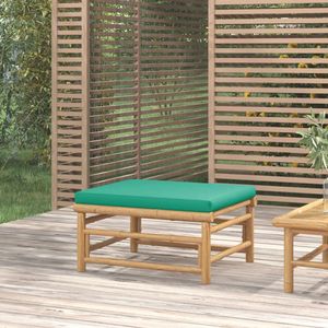 The Living Store Tuinvoetenbank met kussen bamboe groen - Bamboefootbank - Tuinvoetbank - Lounge Bank - Outdoor Furniture - Relaxstoel