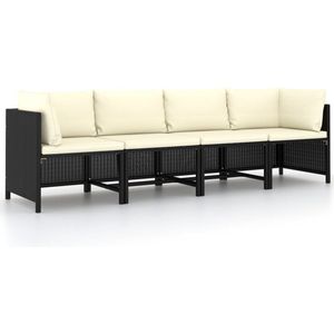 The Living Store Loungebank Exquisite - 4-zits - PE-rattan - Staal - Zwart - 100% polyester kussen - 60x60x60 cm
