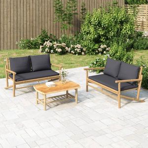 2-tlg. Garten-Lounge-Set mit Dunkelgrauen Kissen Bambus - Bambus Möbel - Gartenloungesessel - Outdoor Loungeset - Gartenbank - Esszimmerstuhl - The