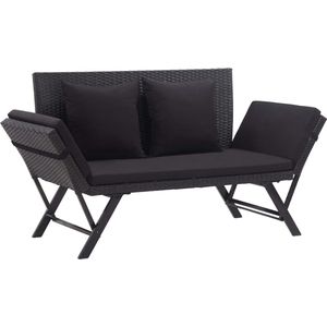 The Living Store Verstelbaar ligbed/tuinbank - Zwart rattan - (130-176) x 70 x 80 cm - Weerbestendig PE rattan