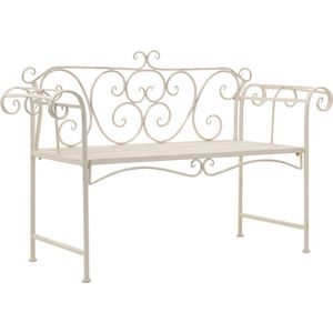 The Living Store Tuinbank Metalen Frame - 132 x 46 x 85 cm - Krulpatroon - Antiekwit