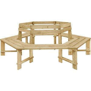 The Living Store Boombank - Hout - 240x240x87 cm - Zeshoekig - Met rugleuningen