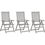 The Living Store Acacia Verstelbare Stoelenset - 56 x 70 x 110 cm - Greywash - Inclusief 3 stoelen met kussens
