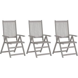 The Living Store Acacia Verstelbare Stoelenset - 56 x 70 x 110 cm - Greywash - Inclusief 3 stoelen met kussens