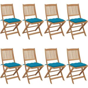 The Living Store Tuinstoelen 8 st inklapbaar met kussens massief acaciahout - Inklapbare Stoel - Tuinset - Acacia Hout - Lounge Stoel - Buitensteun