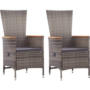The Living Store Poly Rattan Armstoel Grijs - 58 x 62 x 108 cm - Verstelbare rugleuning - Inclusief 2 stoelen en
