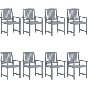 The Living Store Buitenstoelenset - Massief acaciahout - Greywash - 61 x 57 x 92 cm - Inclusief 8 stoelen - kussens
