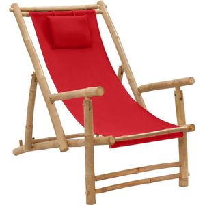 The Living Store Bamboe Terrasstoel Verstelbaar - Rood - 60 x 106 x 90 cm - Inklapbaar Bamboeterrasstoel - Terrasstoel - Lounge Stoel - Buitensteunen - Zitbank - Tuinset