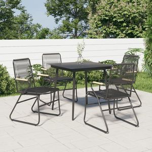 The Living Store 5-delige Tuinset PVC-rattan zwart - Tuinset - Eethoek - Buitentijd - Lounge Set - Terras Meubel