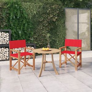 The Living Store Regisseursstoel Massief Teakhout - Rood - 57.5 x 54.5 x 85 cm - Inklapbaar